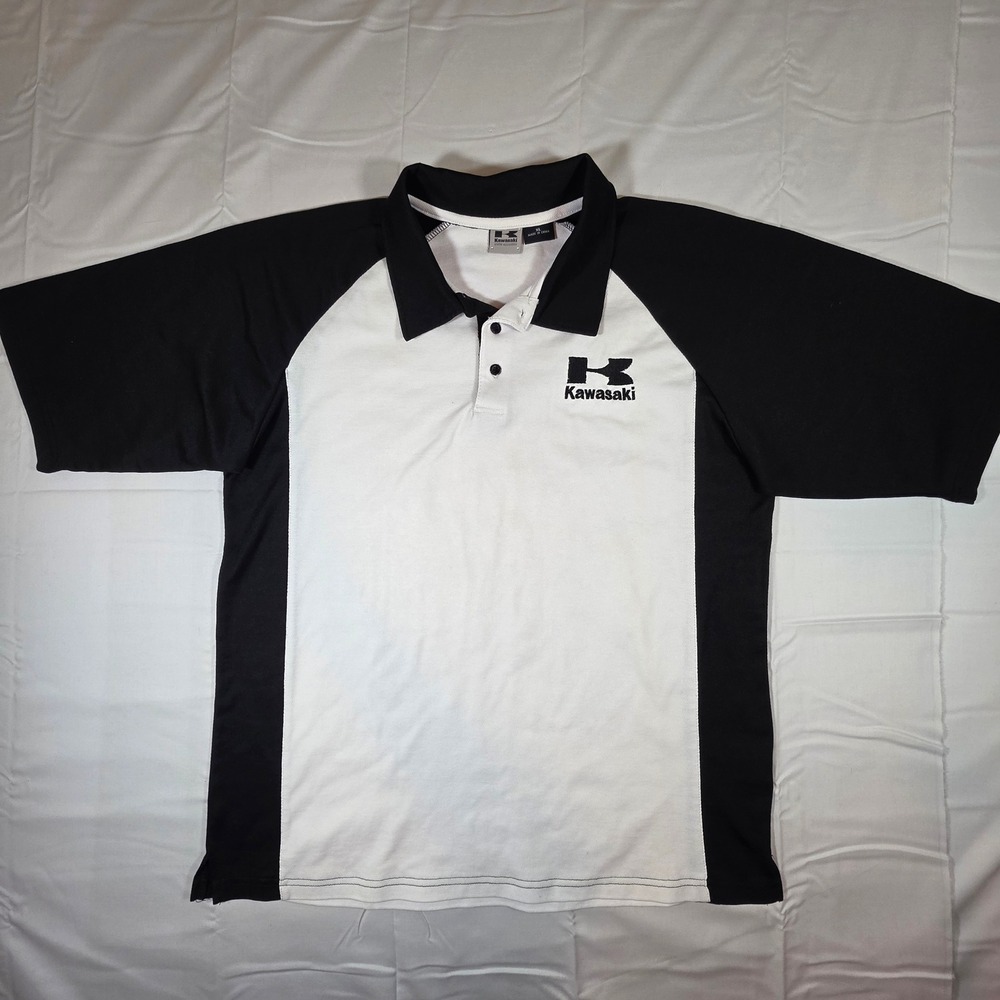 Kawasaki Genuine Accessories Mens XL Polo Shirt Colorblock Black White Pique